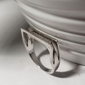 Sterling Silver Ring Two Rows Diamond Encrusted Unique Style Boho Bling Women